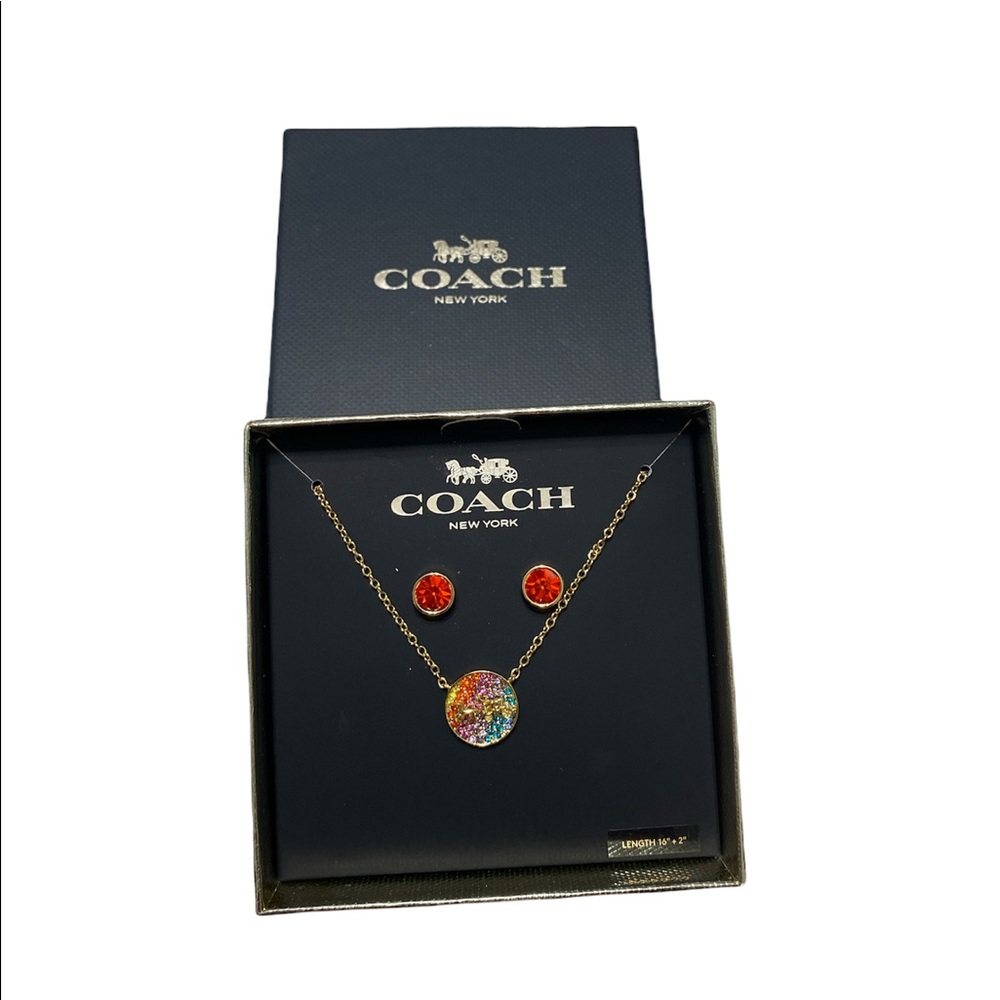 Coach Classic Horse Carriage Crystal Necklace Earring Set